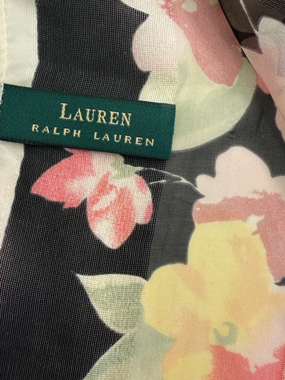 Lauren Ralph Lauren Floral Sheer Silk Scarf with Peach and Green Blooms